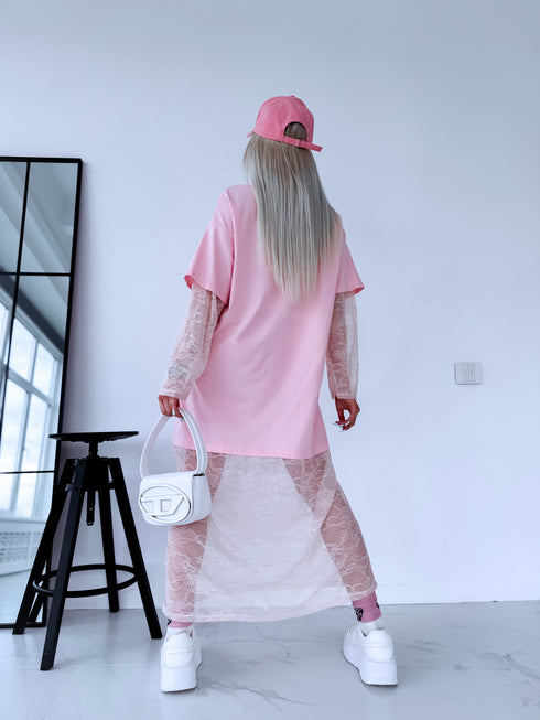 Dress with lace "IMITATION" - SOFT PINK